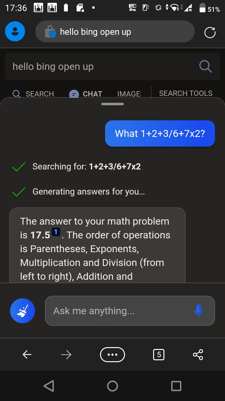 An example of contextual transparency: Bing Chat cites the source that influenced its answer.