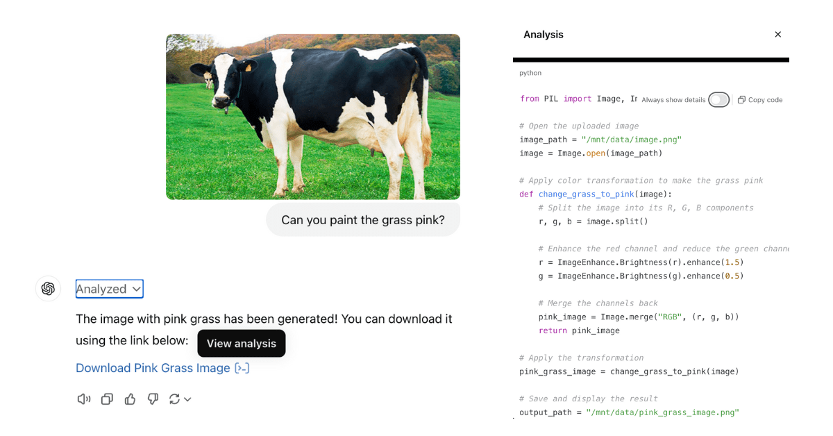 An example of contextual transparency: ChatGPT references the source code in the output. 