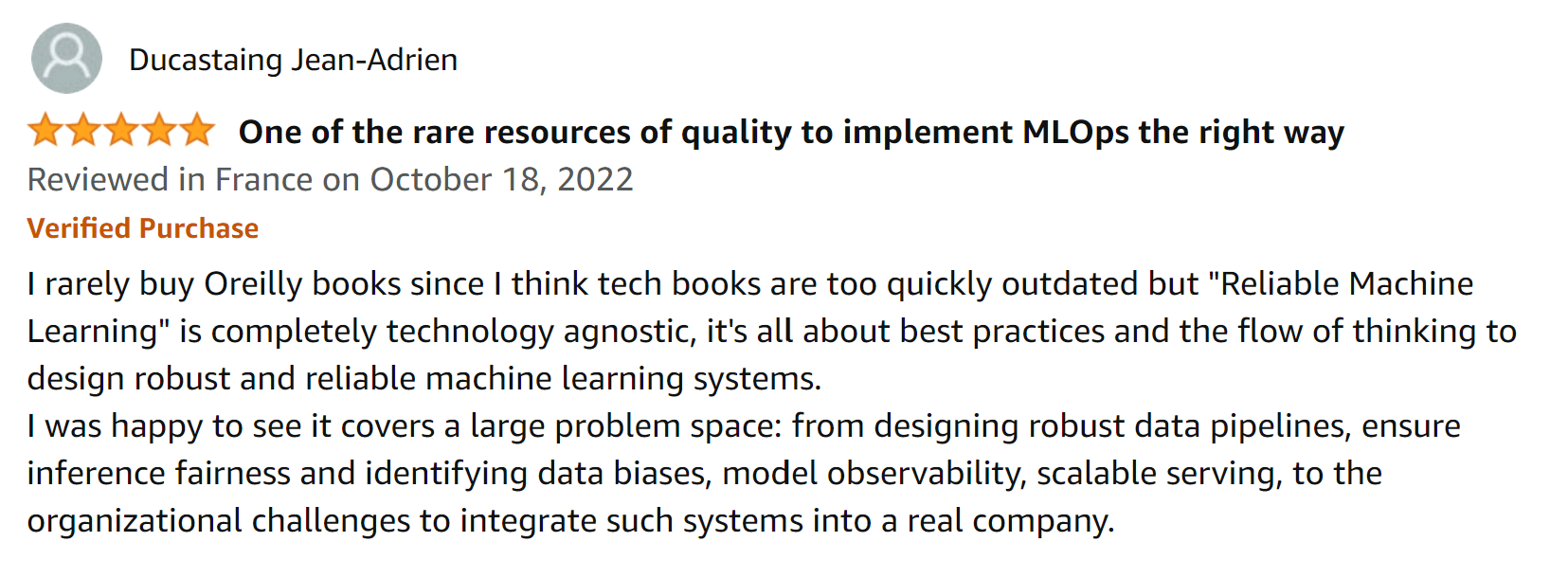 A reader’s review of the book "Reliable Machine Learning"