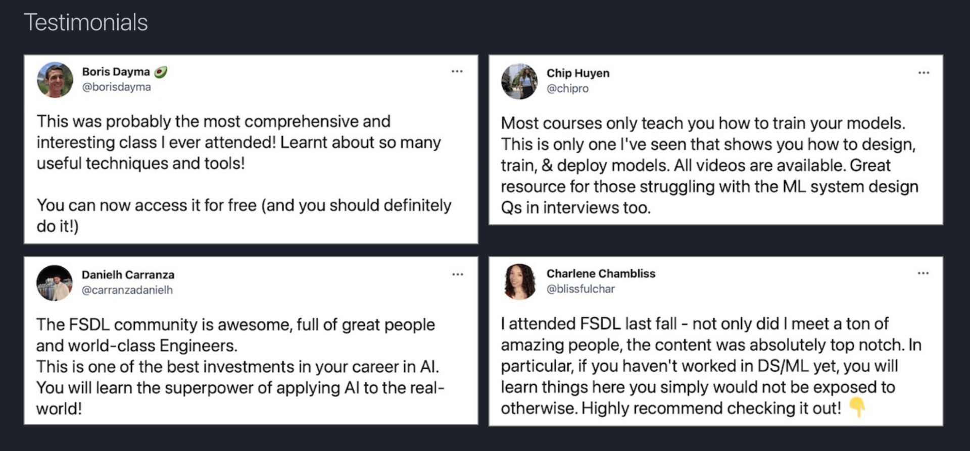 Testimonials of Full Stack Deep Learning Course