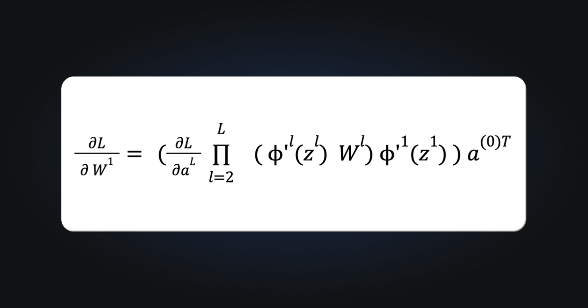 The gradient of the loss with regard to the first layer after using the chain rule.
