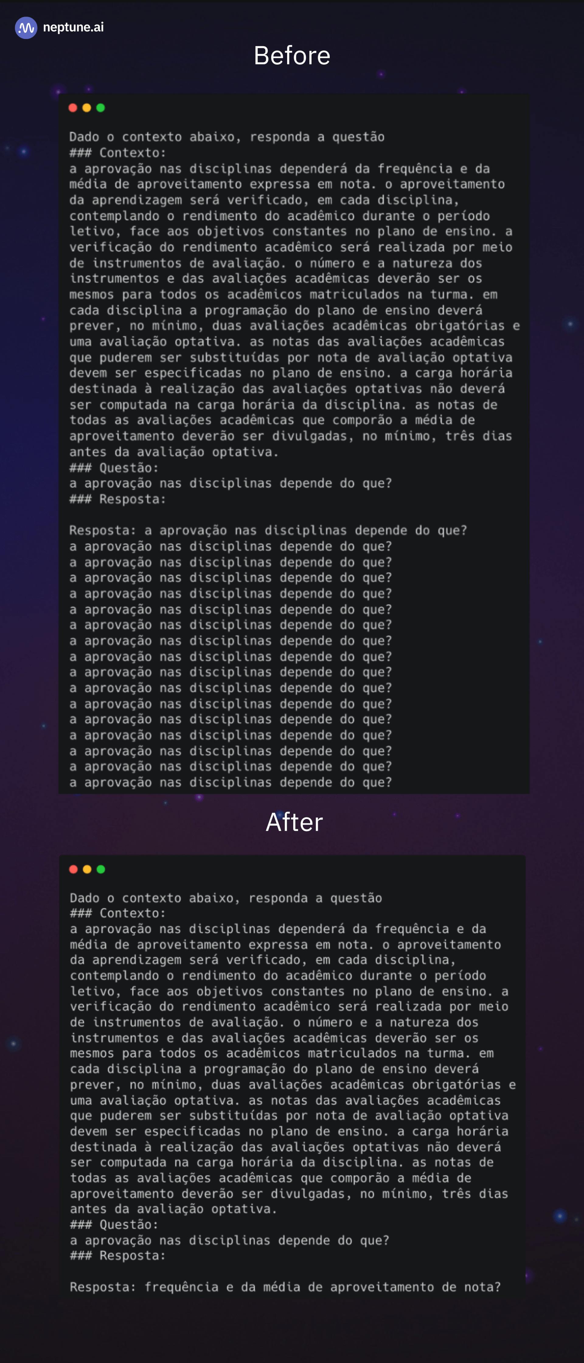LLM inference before and after fine-tuning