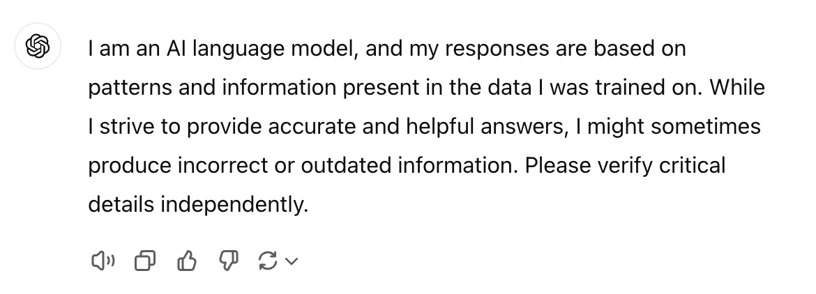 OpenAI's ChatGPT disclaimer encouraging users to verify information independently.