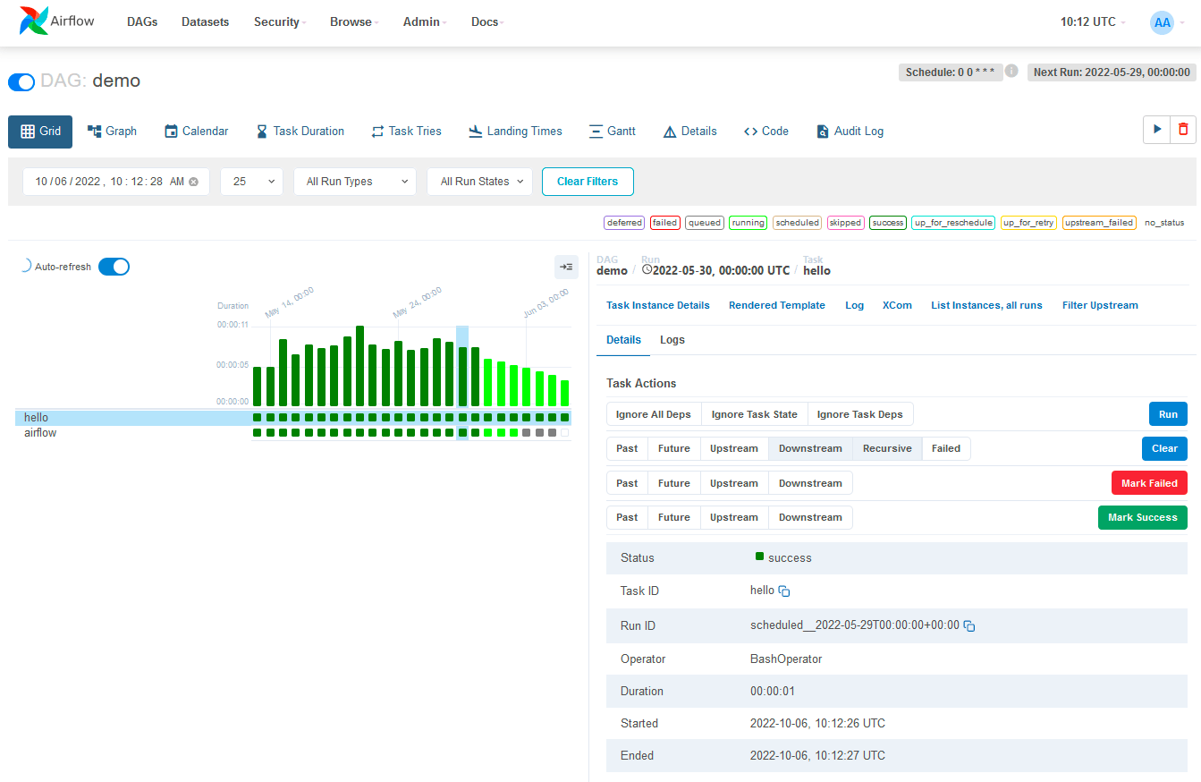 UI sample of Apache Airflow, data processing MLOps open source platform